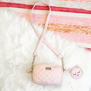 LUV BETSEY JOHNSON PINK WHITE BOWS QUILTED DOUBLE ZIP CROSSBODY BAG KITTY CHARM
